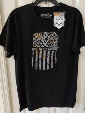 Realtree Men's Black Short Sleeve Stars Stripes Hunting T-Shirt Medium